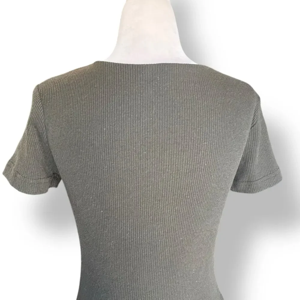 Vintage 90s Faux Two Piece Forrest Green Baby Pink Knit Top Dark Floral Maxi - Picture 5 of 7